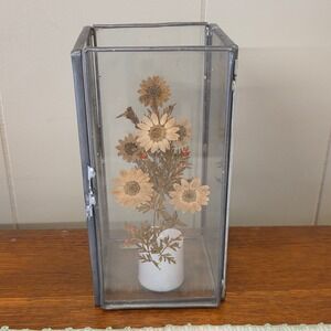 Vintage International Silver Co Pressed Dried Flower Glass Candle Holder